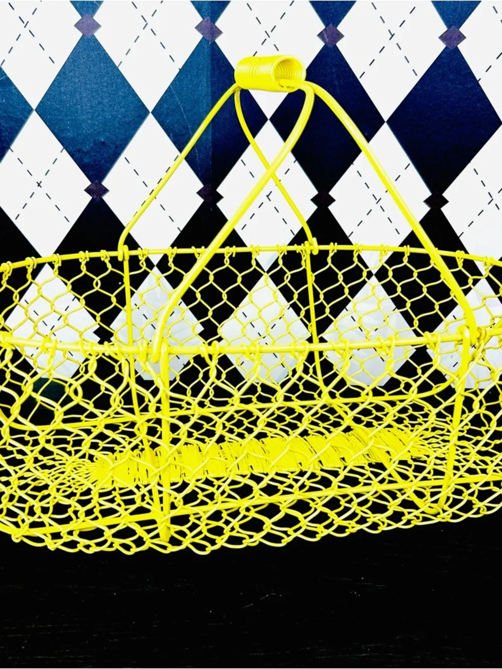 Large 17” Yellow Wire Basket Farmhouse Produce Storage Retro Cottage Lemon‎